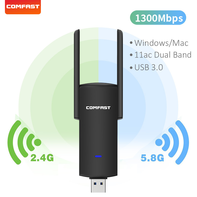 Usb Wifi Adapter 1300mbps Rtl8812bu Dual Band For Pc Black Ethernet Wi-fi Dongle External Antenna Wi Fi Receiver Network Card - Network Cards