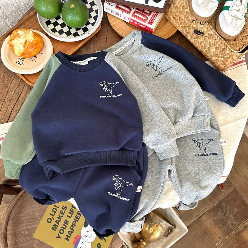 Kids Hoodie Set O Neck Full Length Pants Track Suit