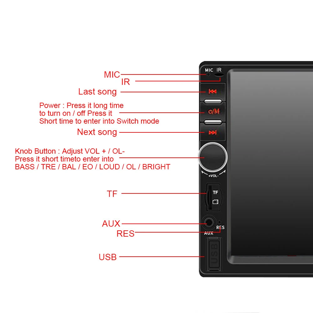Carsanbo 7018B Car Radio 7 Inch 2Din FM Modulator Stereo Receiver Support RearView Camera Audio Player Bluetooth Mirror Link MP5