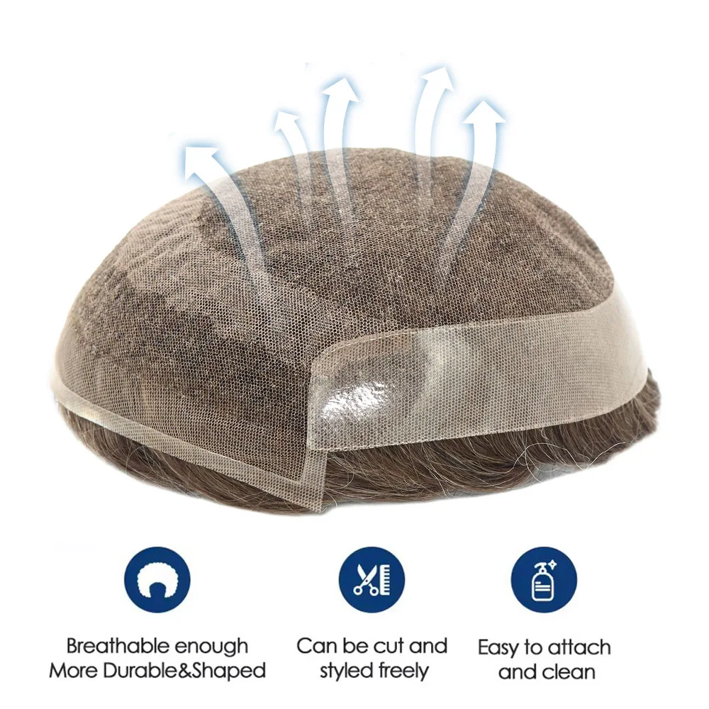 Lace Front & PU Men Toupee Natural Hairline Male Hair Prosthesis Human Hair Replacement System Men's Wigs Unit 7x9 8x10