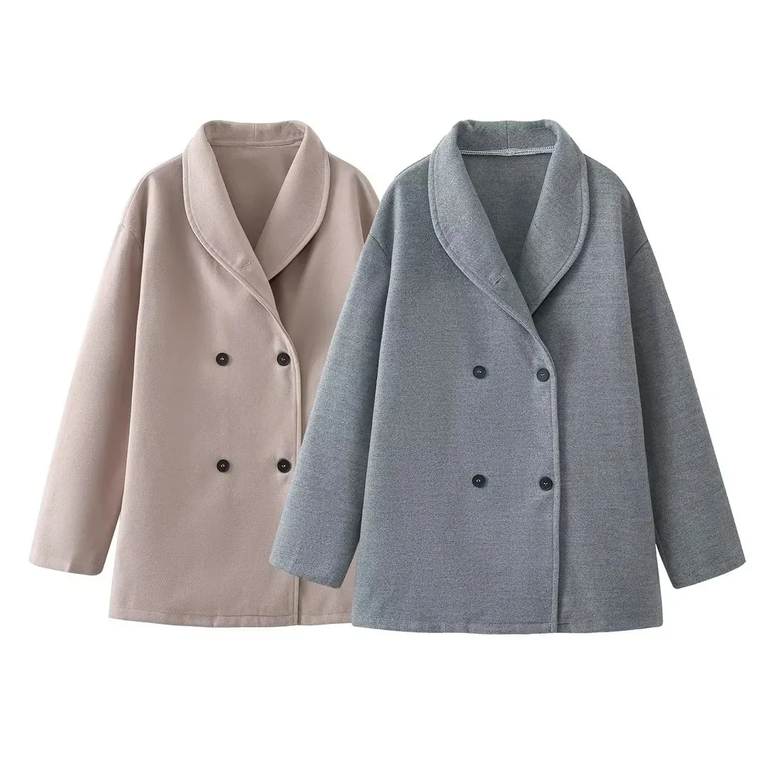 2024 Early Autumn Women Short Double-breasted Solid Color Woolen Coat Jacket with Casual Fashion Versatile Top For Women