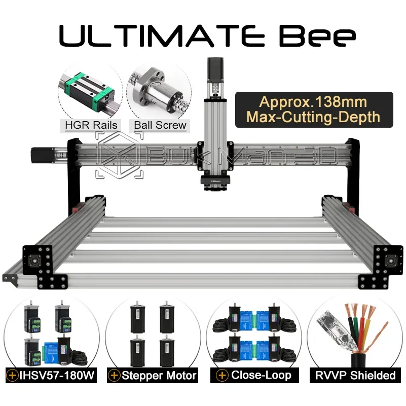 

30%OFF BulkMan 3D ULTIMATE Bee CNC Router Mechanical Kit with Ball Screw Quiet Transmission 4 Axis Engraver Wood Milling Machine