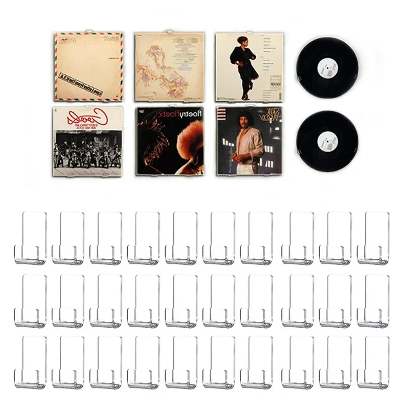10 PCS Mini Vinyl Record Display Racks Punch Free Transparent Acrylic Record Photo Display Stand Holder Wall Hooks CD Shelf 3