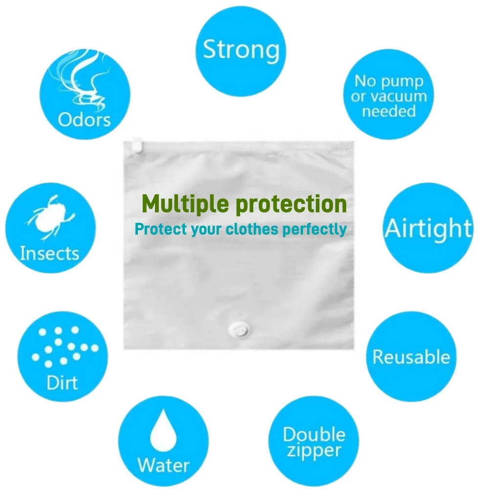 Travel Roll-Up Vacuum Storage Bags, Reusable Fabric Cloth Luggage Compression Pack Bag Fit Clothing, No Need Air Pump 2