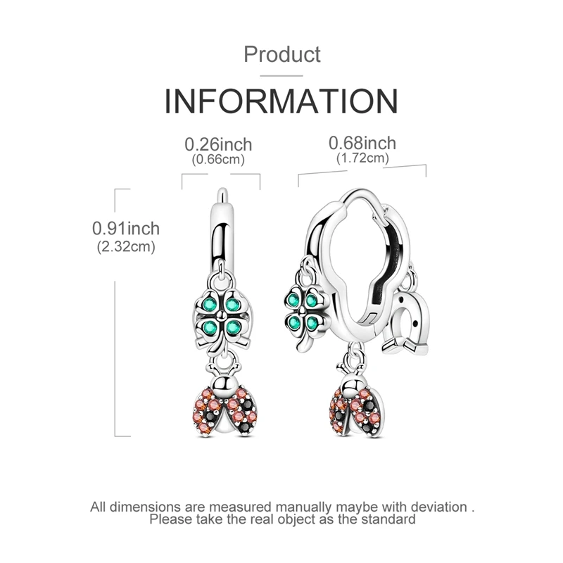 Sfe6a347cac644c2487509d16f8f88e694 Original 925 Sterling Silver Green Clover Ladybug Earrings Women Zircon Ear Studs Hoop Earring Anniversary Jewelry Gift Mallzona