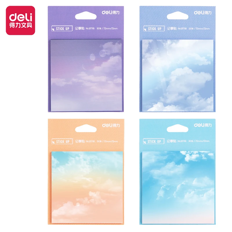 DELI BT116 4PCS Four Colors Pad Notes Sticky Note Ahesive Memo Pads Office School Stationery 80 * 110mm 30 Sheets /Bag