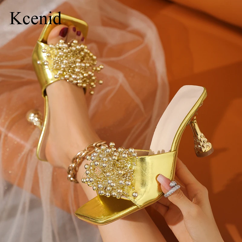 

Kcenid New Summer Square Toe Slippers Women Banquet Party Prom Ladies Sandals High Heels Sexy Gladiator Sandals Zapatos De Mujer