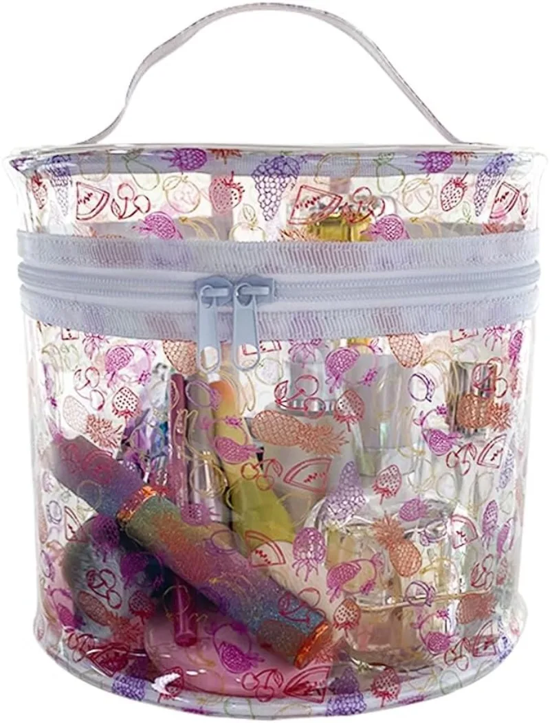 Transparent Bucket Beach Bag PVC Portable Waterproof Tote Handbag Zipper Toiletry Storage Pouch for Gym Travel Vacation