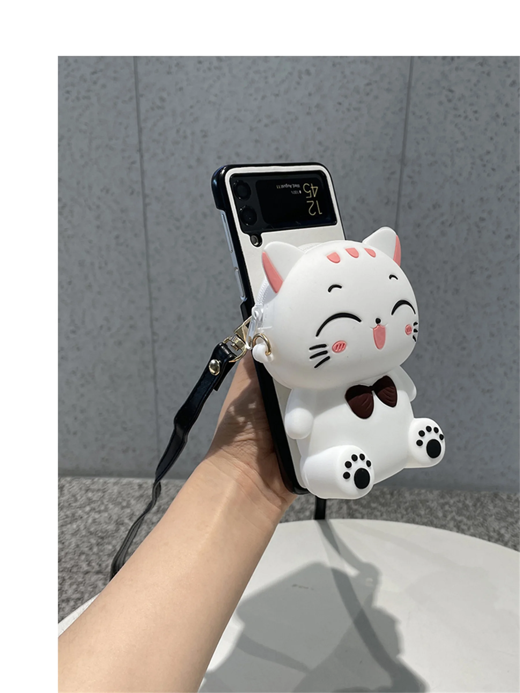 case for samsung z flip 3 Korean Crossbody Leather Lanyard Cute Cat  Coin Purse Card Wallet Case for Samsung Galaxy Z Flip 3 5G Z Flip3 Zflip3 Cover samsung galaxy z flip 3 5g case