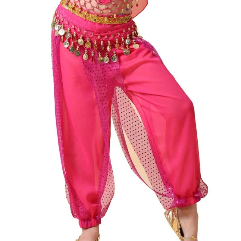 

Children's Belly Dance Pants+Hanging Coins Hip Scarf Arabic Indian Dance Performance Clothing Kids Dance Practice Pants Costume