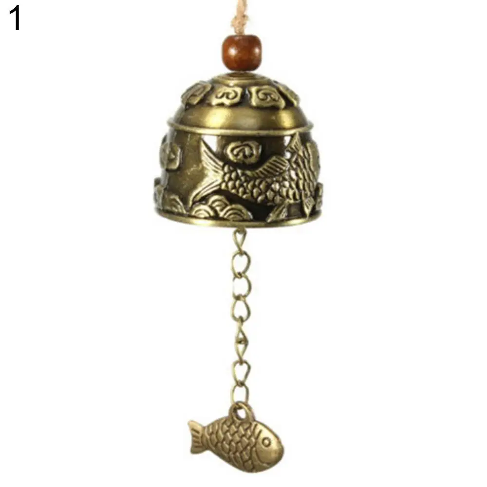 Vintage Carve Wind Chimes Bell Copper Chinese Fish Pattern Bell Blessing Good Luck Fortune Hanging for Garden Decoration outdoor wind chimes wind bell pendant copper bells