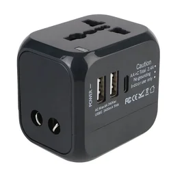 Universal Travel Charger Adapter with Dual USB & Type - C Ports (Black)