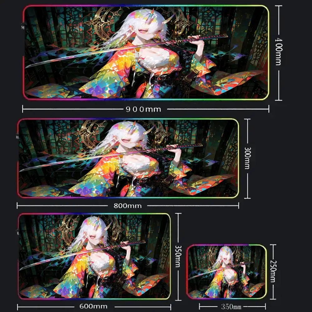 RGB Large Gaming Mouse Pad with LED Backlit - Samurai Anime Girl Design