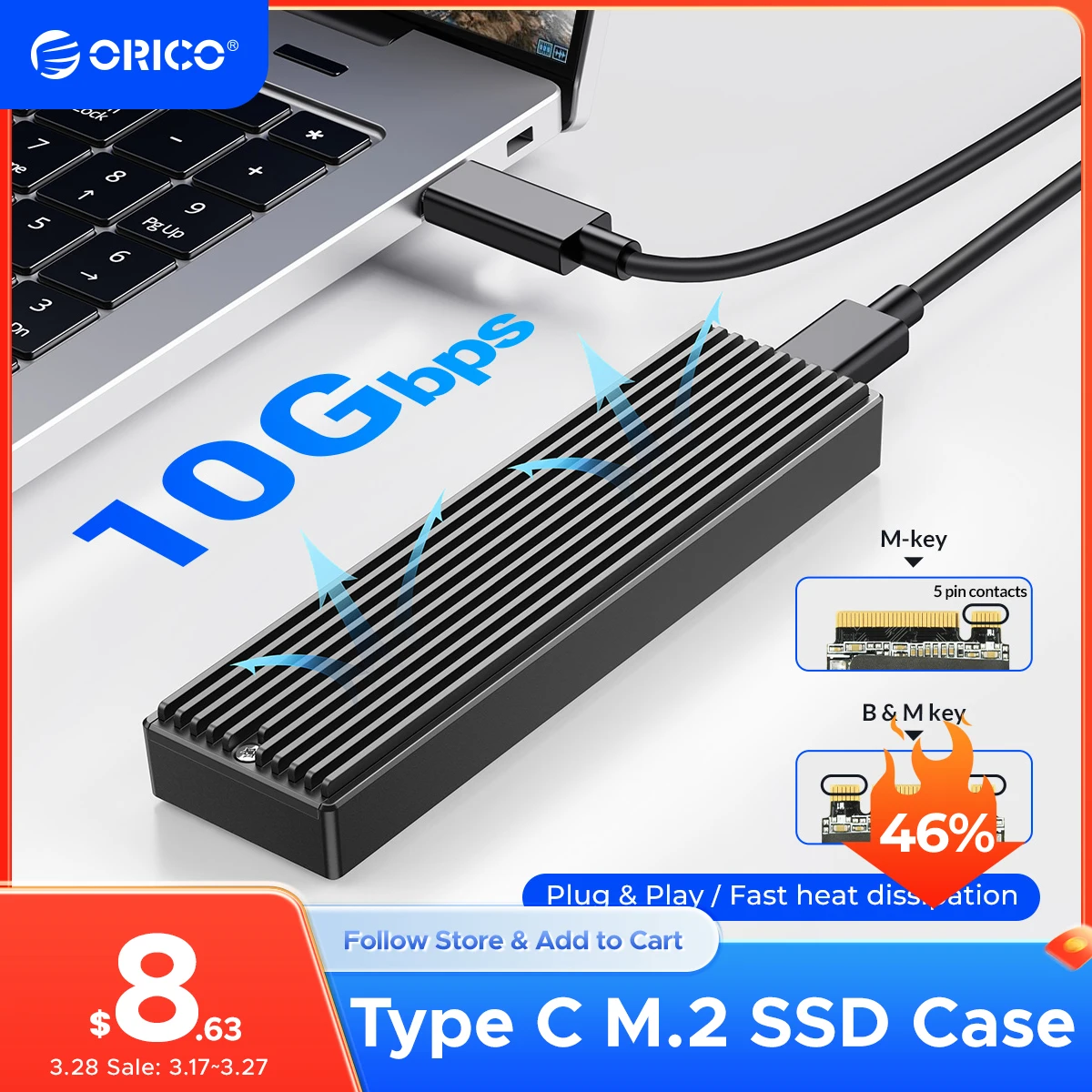 ORICO M2 SSD Case NVMe USB Type C Gen2 10Gbps PCIe SSD Case M2 SATA NGFF 5Gbps M.2 NVME Enclosure Disk Box M.2 SSD Case