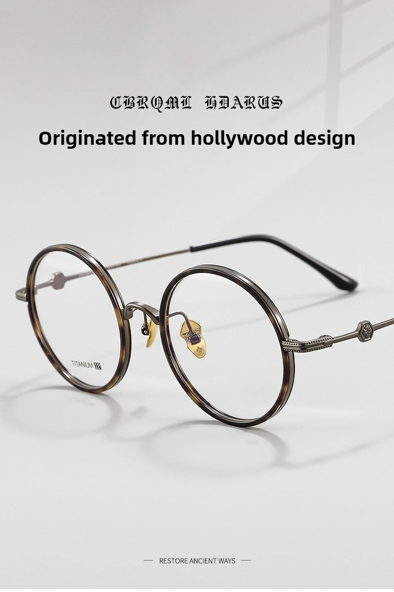 Übergroße Retro-Brille aus reinem Titan mit rundem Rahmen und Schildpattmuster für große Gesichter – Hollywood-Design, luxuriöser britischer Stil – Detail 1