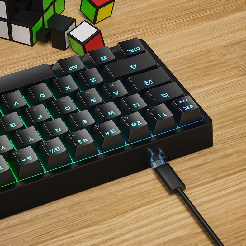 LEAVEN K620 Gaming Mechanical Keyboard Computer Notebook Wired Keyboard 61 Keys Green Axis RGB Gaming Mechanical Keyboard