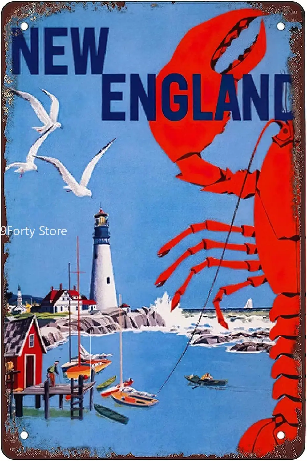 

New England Road Trip Vintage Travel Poster Metal Signs Vintage Tin Sign Wall Decor For Garage Bedroom Bathroom Bar