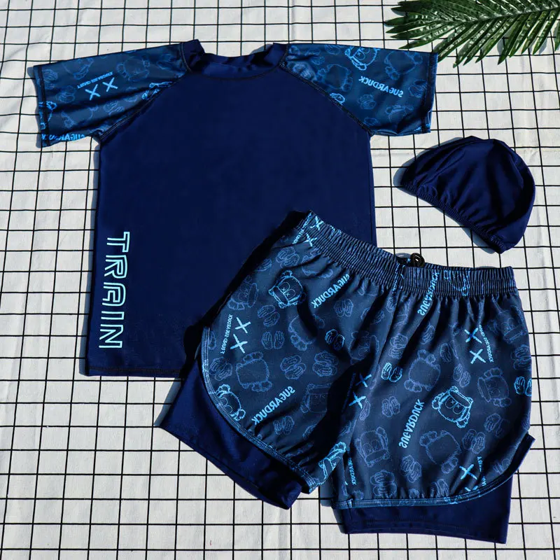 Polyester Swimming Trunks Set for Young Boy Adult Youth Swimsuit Double Layer Swimwear boys swimwear