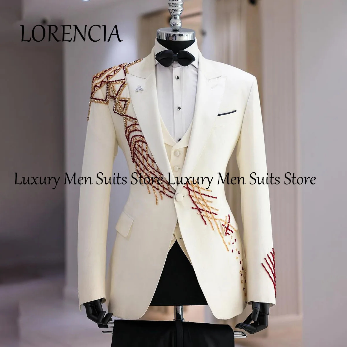 Crystals Men Suits Peaked Lapel Wedding Groom Tuxedos 2 Pieces Sets Male Party Prom Blazer Slim Costume Homme