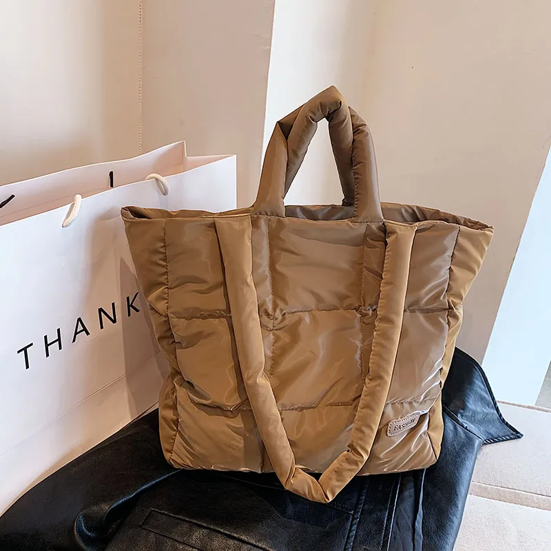 Grünes Design Puff Bag für Frauen 2023 Winter Raum Baumwolle Handtasche Umhängetasche große Kapazität wasserdichte Oxford Shopper Bag Tote – Detail 14