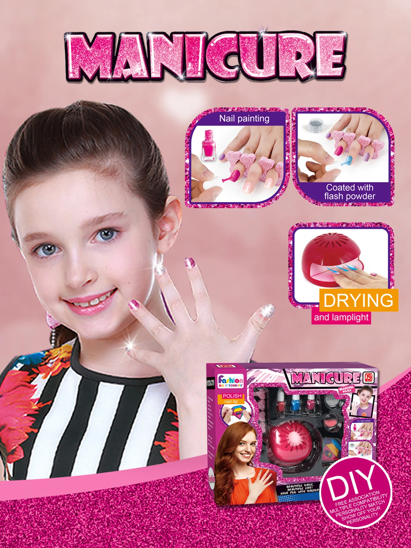 Makeup Toy Nail Art Toys 1 set DIY children's Nail Art Machine Beauty Birthday Halloween Christmas Thanksgiving Girl Gift