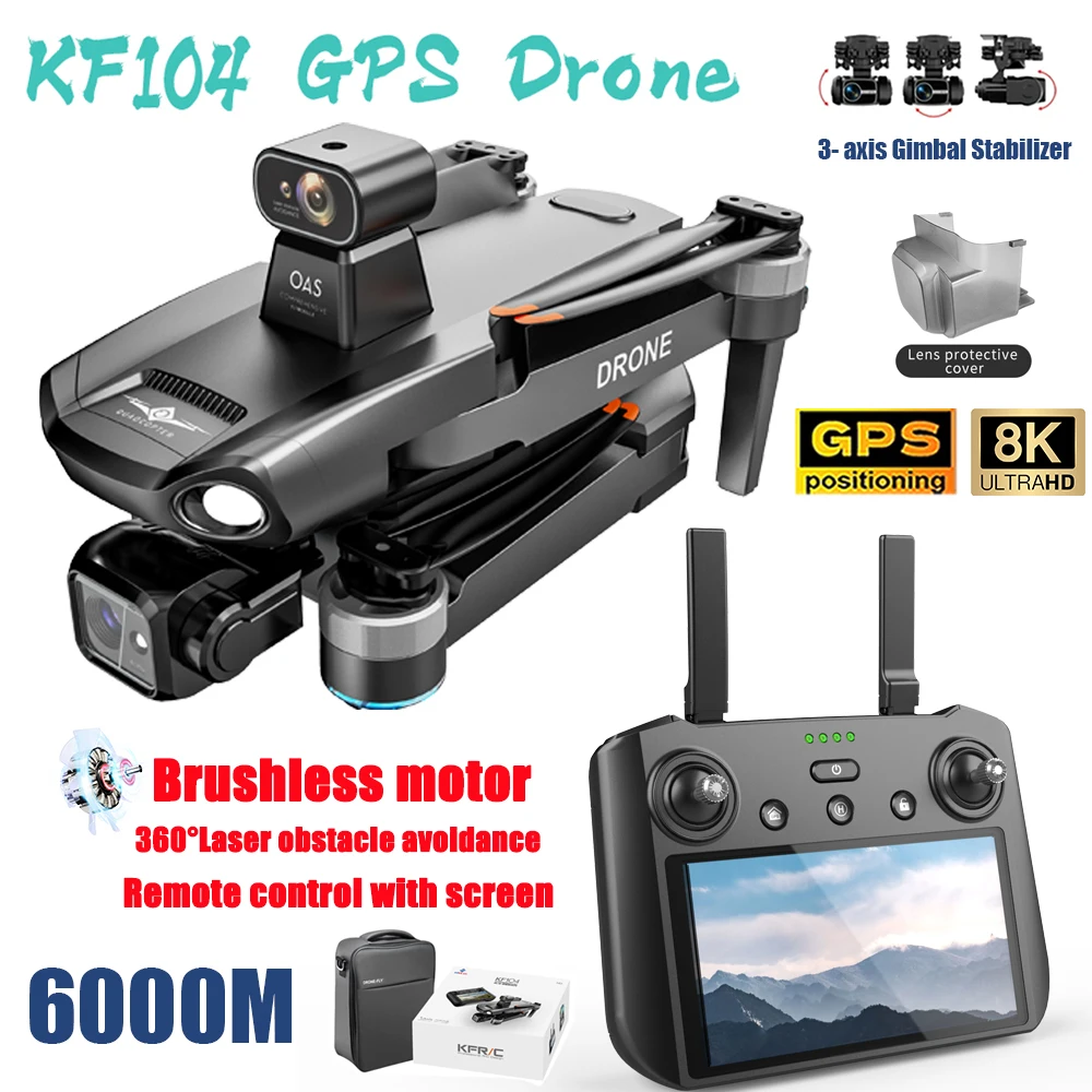 KF104 Max2 GPS Drone 8k Professional 6KM 3-axis Gimbal 360° Laser Obstacle Avoidance RC Aerial Photography Brushless 5G FPV Dron