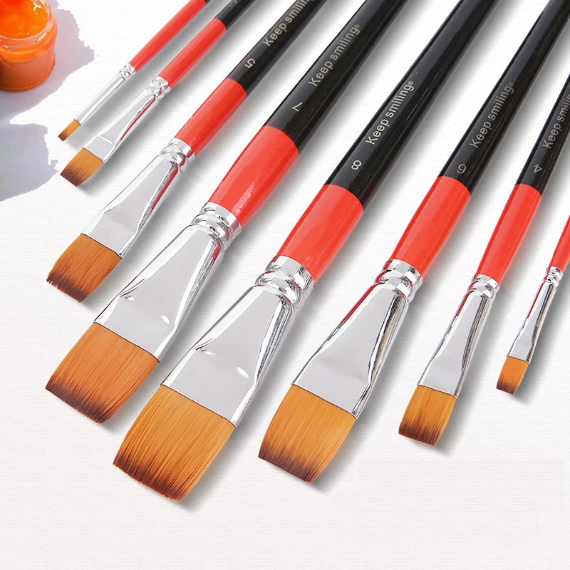 Best Seller Flat Nylon Hair Oil Acrylics Watercolor Art Painting Flat Paint Brushes Set 6
