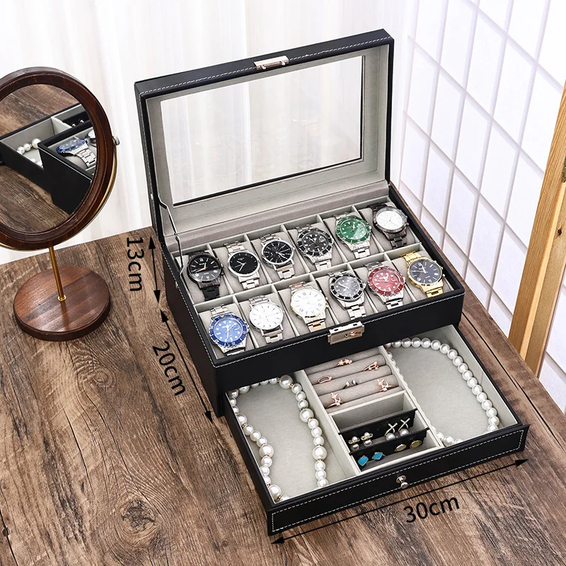 Watch Display Case ⌚ – Stop Tangled Timepieces! Premium PU Leather Organizer with Glass... - SKU PLWB0752 - UGI Packaging