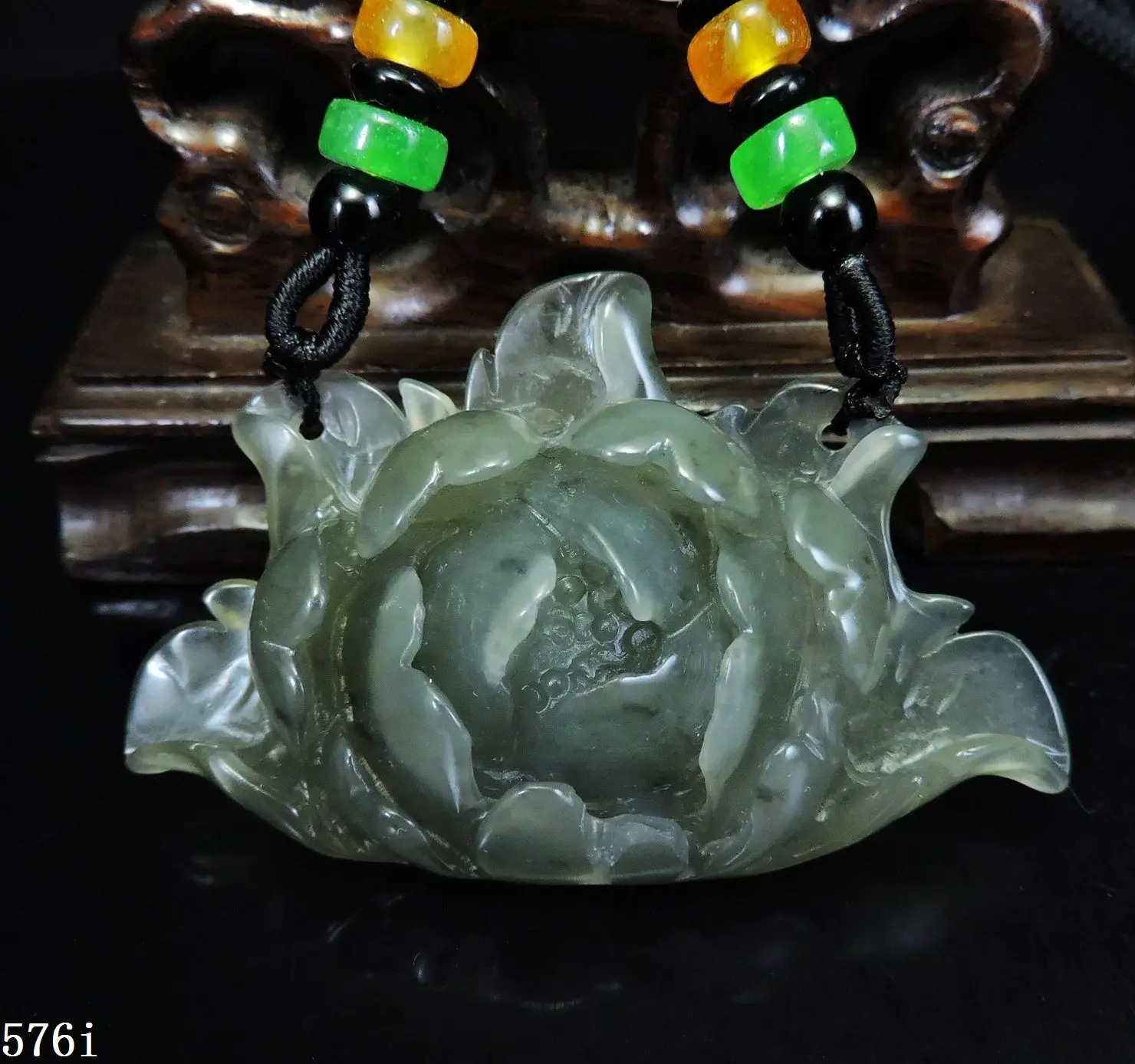 

Jade Jewelry Natural Jade Pendant Necklace Hand-Carved peony flower Jadeite Necklace Pendant Gift No Treatment 576i