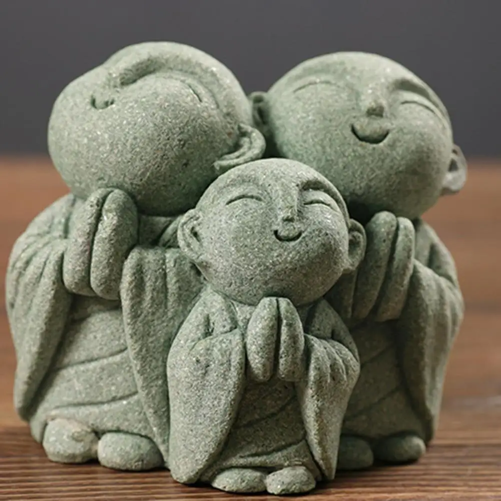 Little Buddha Decoration Green Sandstone Versatile Statua Di Monaco Buddha Ornament For Desk Home Decor