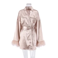 Peignoirs en plumes, mini robe sexy en satin, manches longues, ample, pour femmes, robe de mariée blanche, robes de mariée noires 4