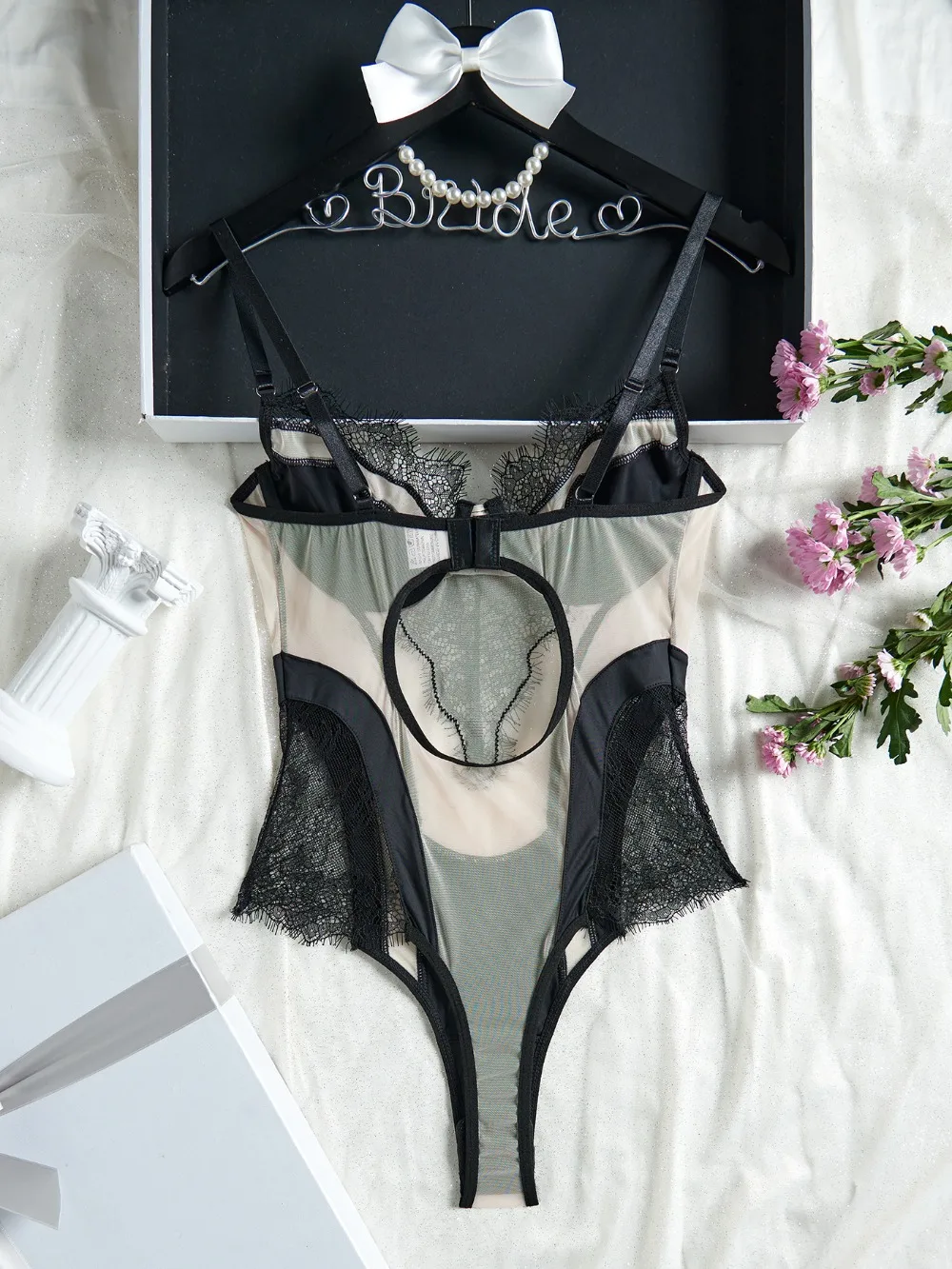 French lace bodysuit full-length display