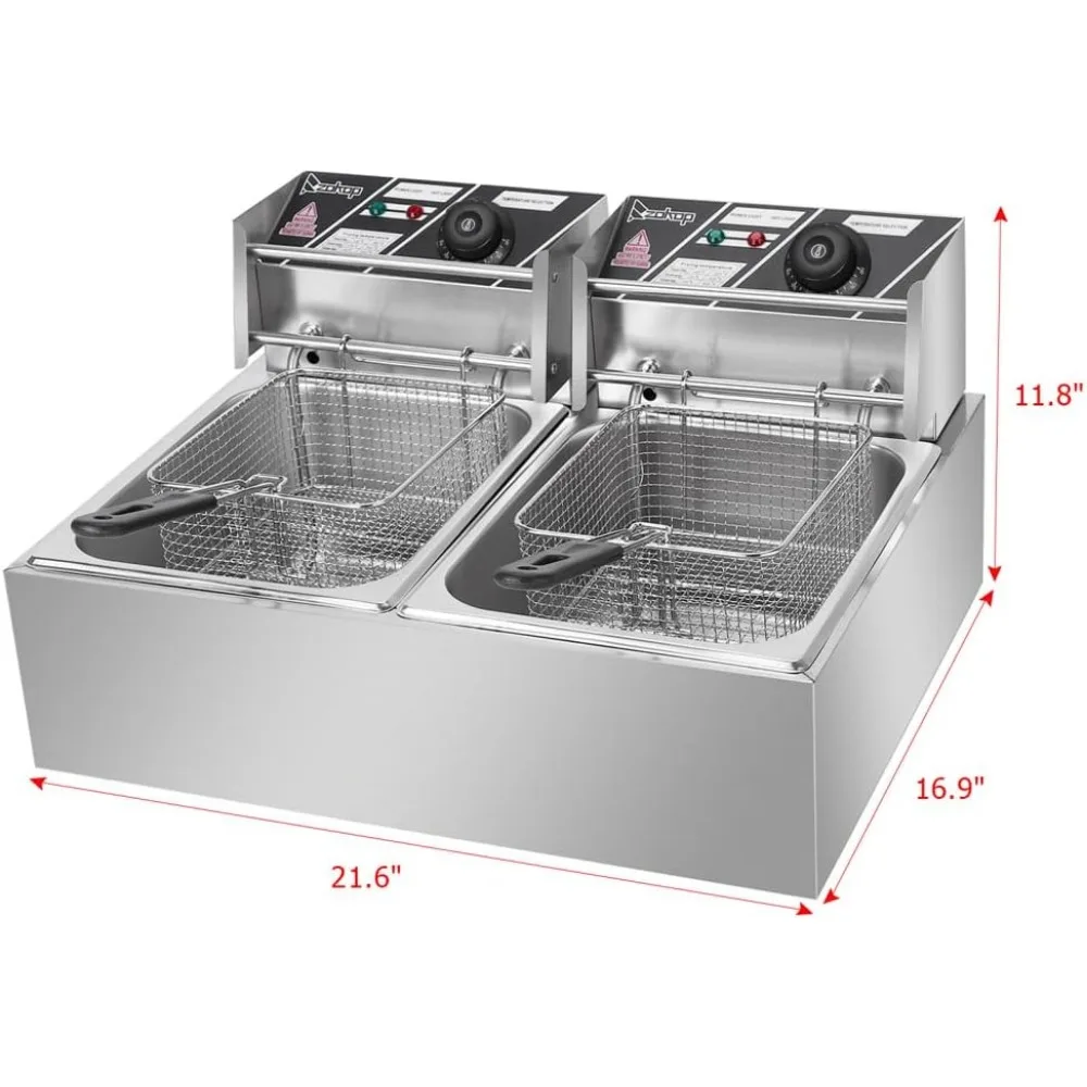 Electric Fryer 5000W MAX 110V 12.7QT/12L Stainless Steel Double Cylinder Tank can be detached for easy cleaning deep fryer Electric Fryer