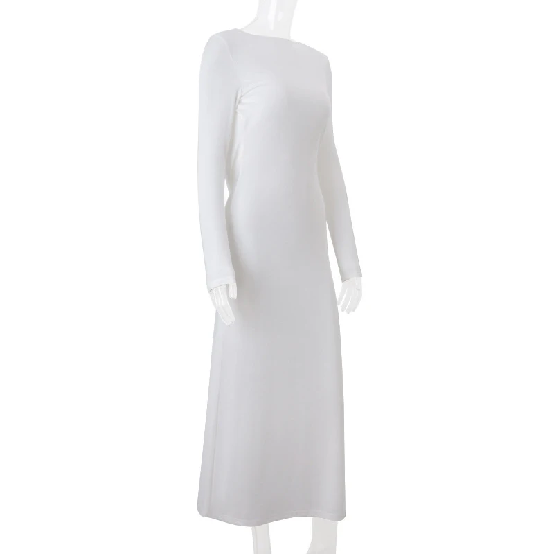 Women Backless Dress for Sexy Solid Color Round Neck Long Sleeve Ruched Bodycon Dresses Cocktail Party Dresses Clubwear