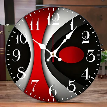 Black & Red Wooden Round Silent Wall Clock 1