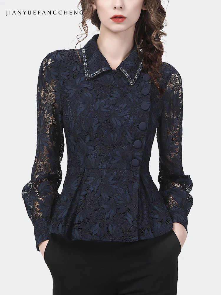 Chemise en dentelle à manches longues pour femmes, Vintage, Floral