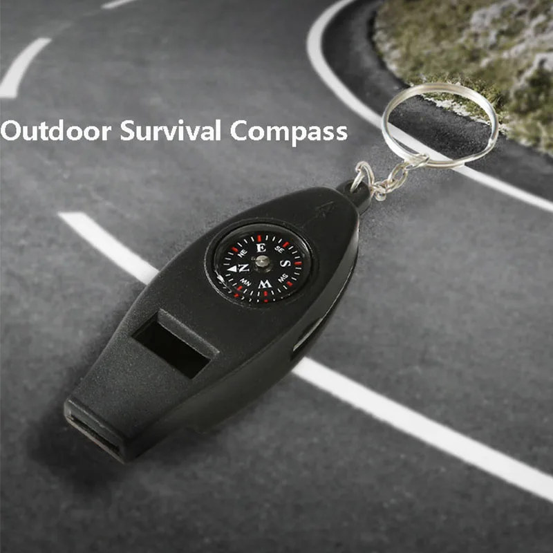 Multifunction Whistle Compass Magnifier Thermometer Loud Sound Keychain 4 In 1 Hiking Whistle Outdoor Emergency Survival Tools