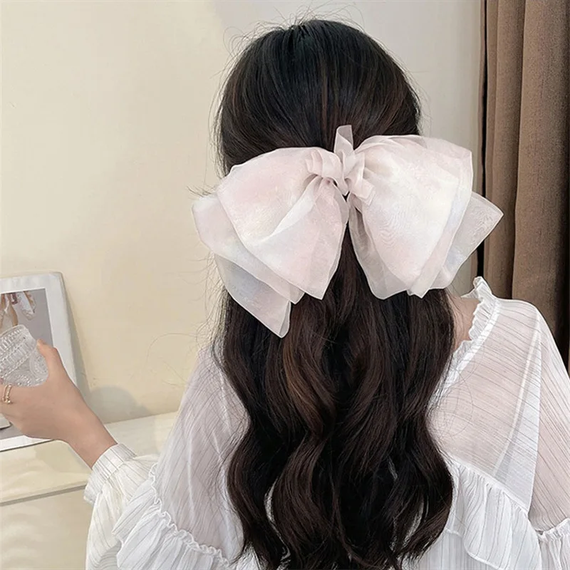 FANYIN New Chic Chiffon Shimmering Big Bow Hairpin For Women Sweet And Shiny Decoration Fashionable Versatile Hair Accessories new grey gradient metal decoration chic vintage straight baggy jeans for women female streetwear y2k denim trousers pants