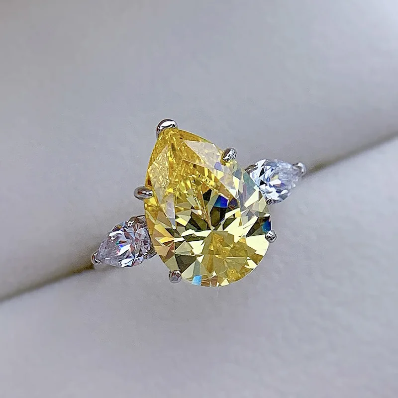 

Jewelry 10 * 14 water drop pear shaped engagement ring for women 925 silver mesh red water drop diamond ring for European and Am