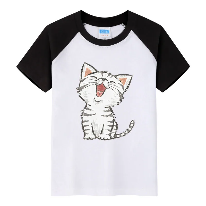 

American Shorthair happy print summer boys raglan short-sleeved children's T-shirt cartoon children's clothing