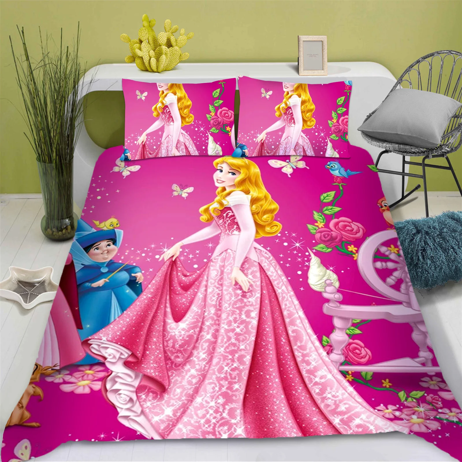 Disney Princess Duvet Cover Queen Size Bedding Sets for Children Quilt Cover Cute Comforter Cartoon King Printed 3-Piece Set