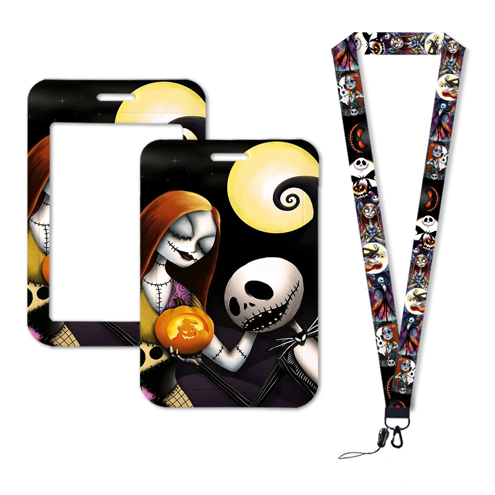 Halloween Disney Nightmare Jack Sally ID Credit Card Cover Personalized Bus Card Holder Boys Charm Badge Holder Lanyards Gift card case holder