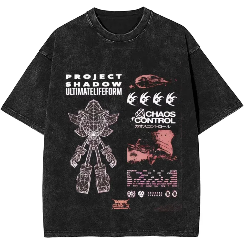 Japanese Shadows Hedgehog Washed T-Shirt Men Women Y2K Retro