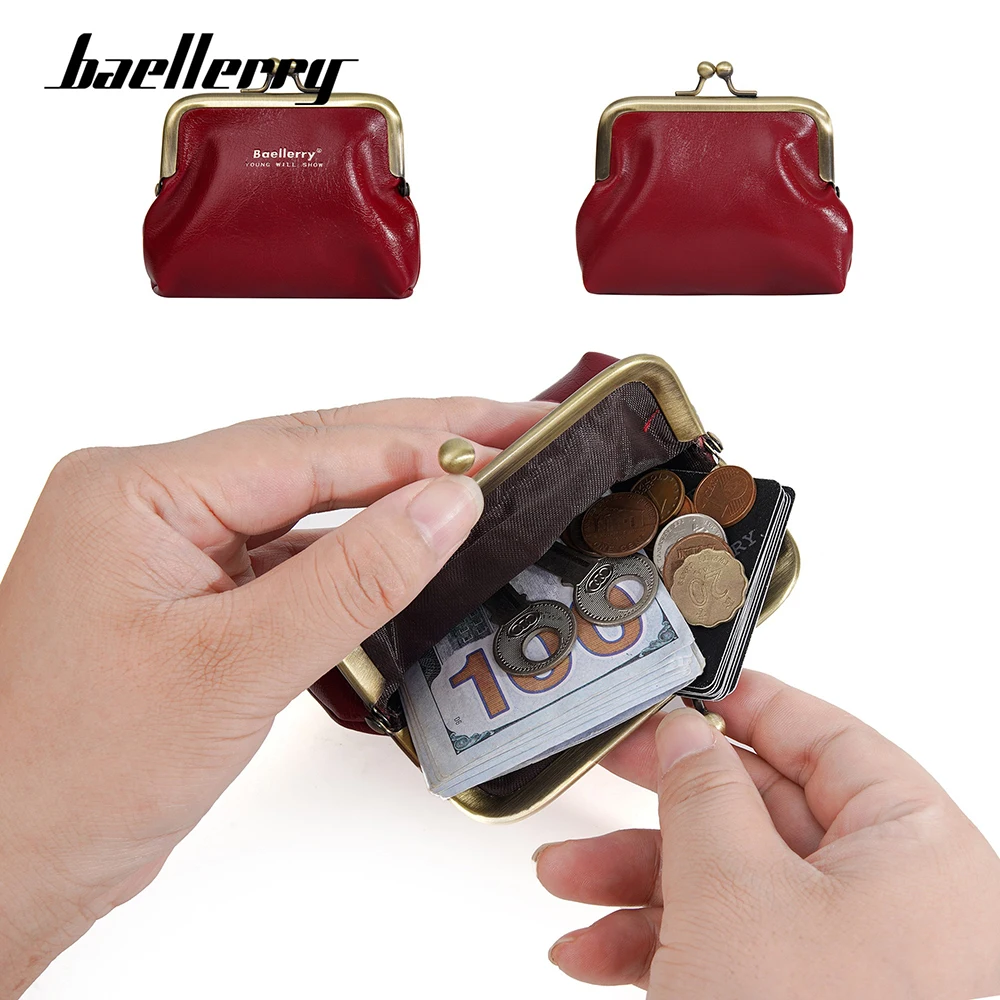 Baellerry Metal Frame Mini Wallet Women, PU Leather Slim Card Holder with Tinplate Accent - Stylish Compact Coin Purse for Essen