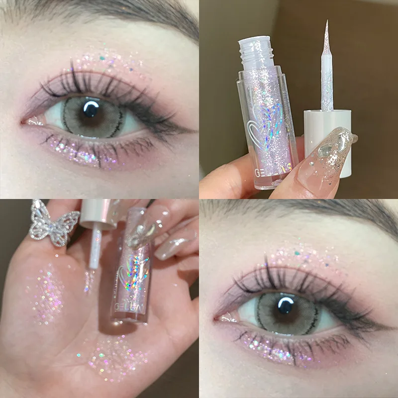 Sparkling Pink Sequins Liquid Eyeshadow Pigmented Shimmer Eye Liner Pointed Pen Loose Glitter Glue For Eye Crystals Makeup Tool
