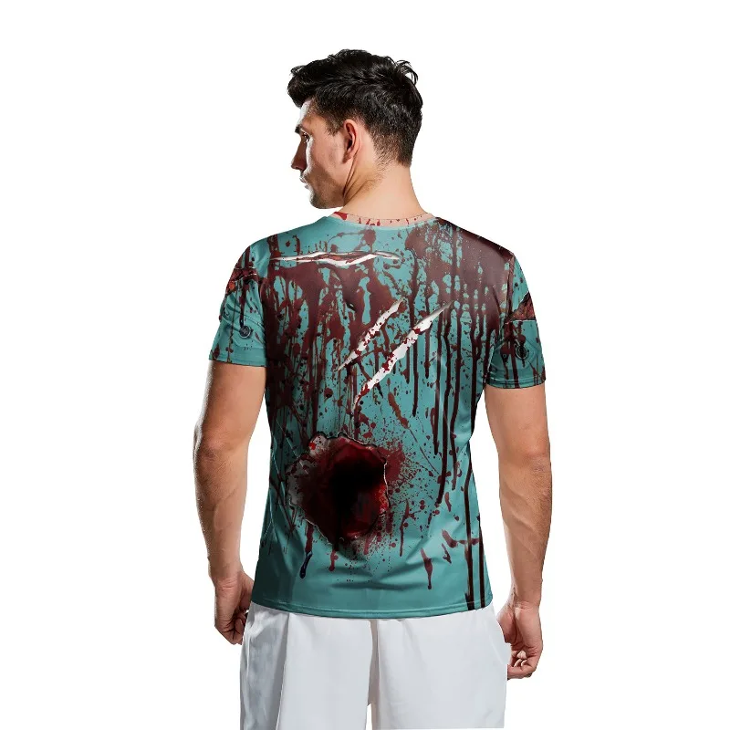 Halloween Costumes Horror Bloody Zombie Vampire Tops Shirt Carnival Adult Men 3D Print Scary Skeleton T Shirt Plus Size