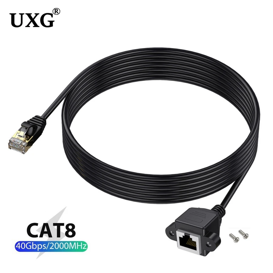 Cat8 Extension Cable With Panel Mount Screw RJ45 40Gbps Cat 8 Male To Female RJ 45