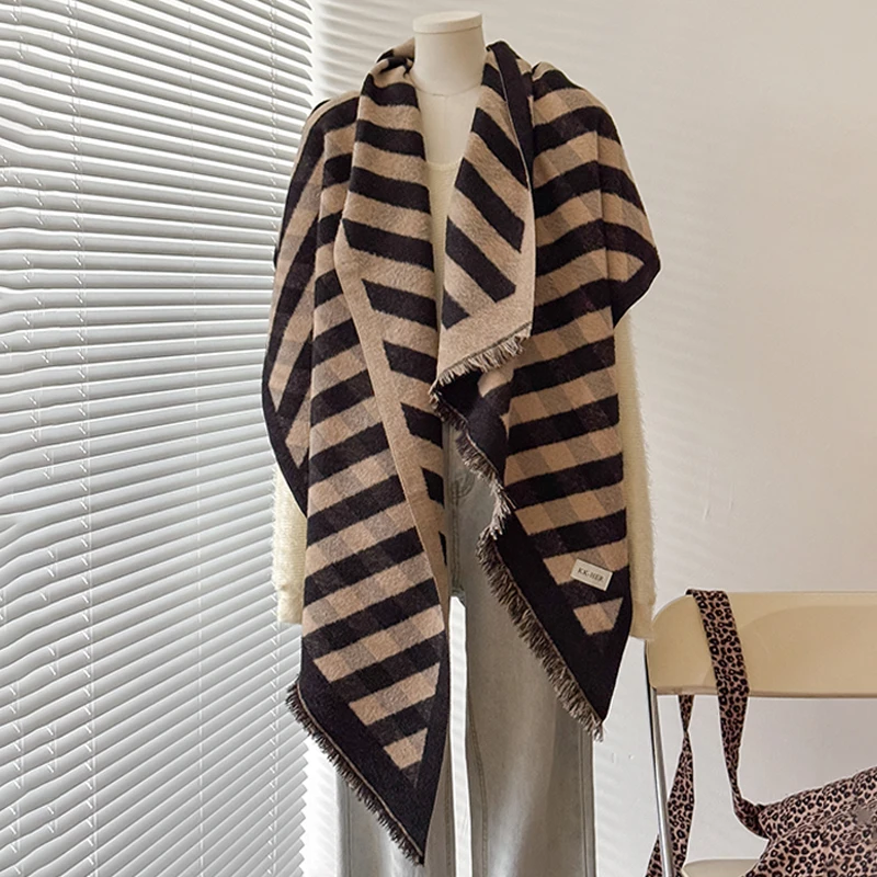 2025 Women's Luxury Cashmere Winter Shawl - Striped with Tassels Pashmina Bandana Wrap