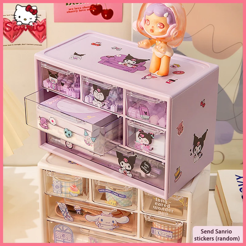 

Sanrio Kawaii Melody Sticker Diy Storage Shelf Cartoon High Appearance Horizontal Drawer Storage Box Student Dormitory Gifts