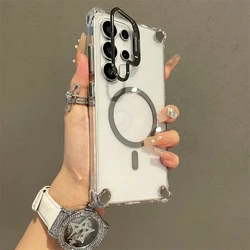 Luxury Transparent Shockproof Frame Stand Armor Silicone Case with Magsafe Compatibility - Galaxy S23 Ultra (Gray U2 ZJCC)